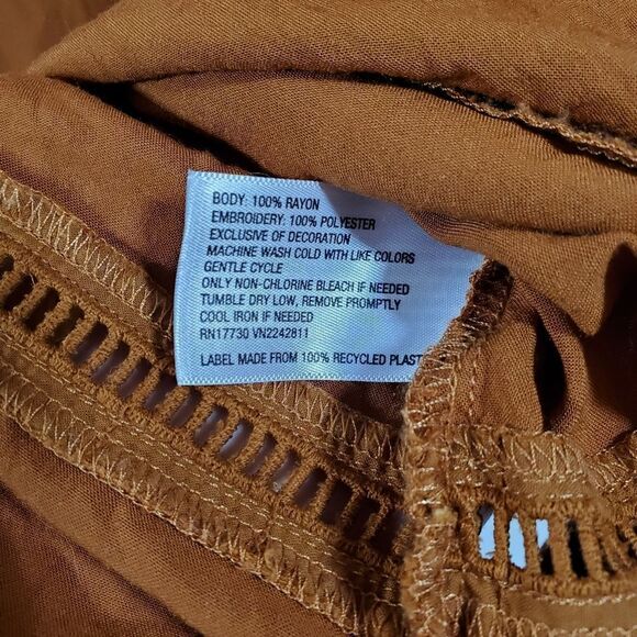 Xhilaration Floral Embroidered Bell Sleeve Caramel Boho Peasant Fall Dress - Picture 8 of 8